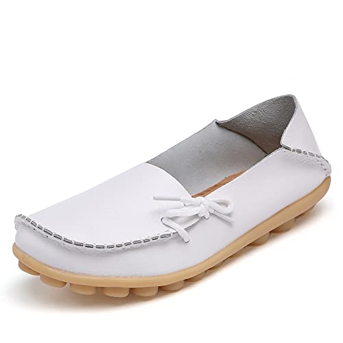 JeathFea Loafers für Frauen Leder Slip On Walking Mokassins Schuhe Casual Leichte rutschfeste Bequeme Outdoor Damen Fahrschuhe Loafers von JeathFea