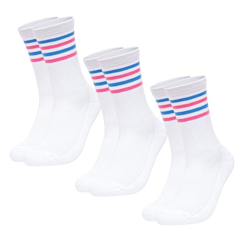 Jeayita Damen Sportsocken 3 Paar Atmungsaktive & bequeme Tennissocken Laufsocken mit Frotteesohle, Größe 35-42 Streifen D von Jeayita