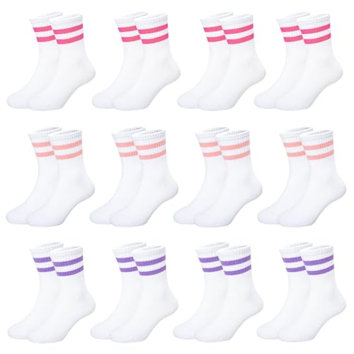 Jeayita Socken Mädchen 95% Baumwolle Sportsocken Kinder Tennissocken Kinder Atmungsaktiv Elastisch Schulkind Kindersocken12 Paar von Jeayita