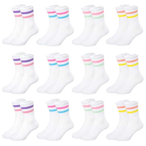 Jeayita Socken Mädchen 95% Baumwolle Sportsocken Kinder Tennissocken Kinder Atmungsaktiv Elastisch Schulkind Kindersocken12 Paar von Jeayita