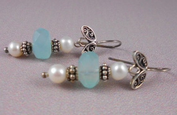 Aquamarin & Perle Ohrringe von JebedisJewels