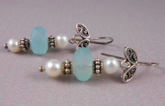 Aquamarin & Perle Ohrringe von JebedisJewels