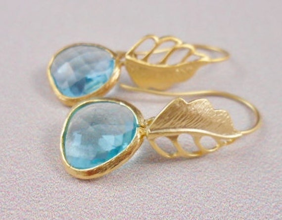 Goldene Blüten Mit Aqua Ice Facettierten Glas von JebedisJewels