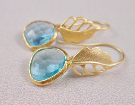 Goldene Blüten Mit Aqua Ice Facettierten Glas von JebedisJewels
