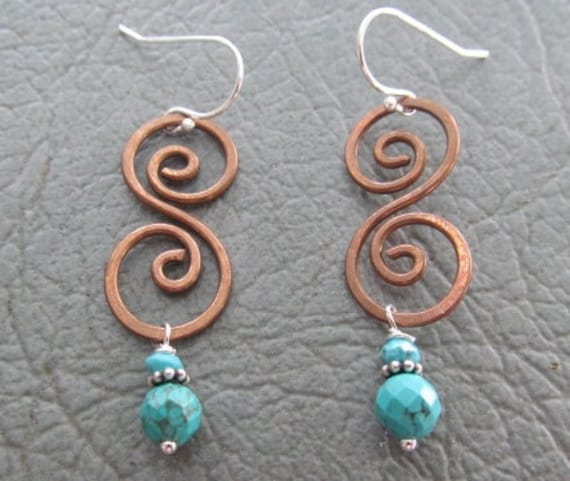 Kupfer-Spiralen Mit Türkis Baumelt von JebedisJewels