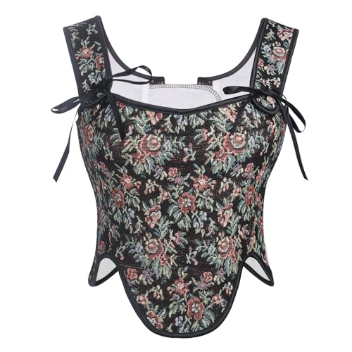 Jecarden Damen Renaissance Korsett Bustier Tops für Frauen (DE/NL/SE/PL, Alphanumerisch, 3XL, Regular, Regular, Schwarz) von Jecarden