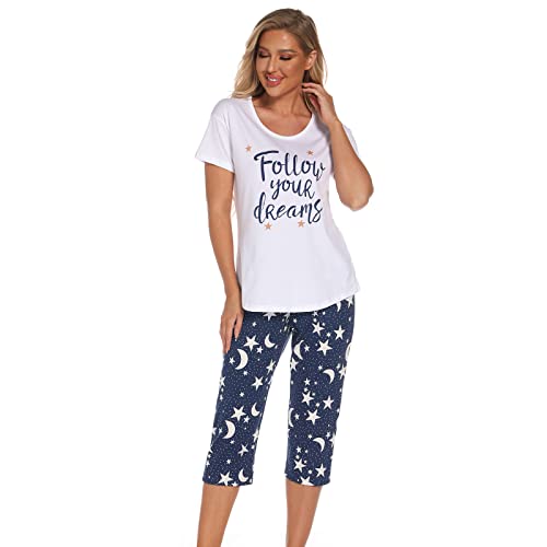 Jecarden Damen Schlafanzug Zweiteiliger Pyjama Sommer Nachthemd Kurzärmeliges Hausanzug Baumwolle Sleepwear Nachtwäsche Oberteil und Hose L von Jecarden