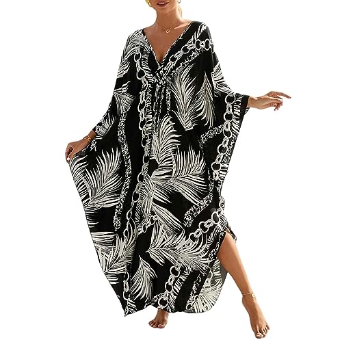 Jecarden Damen Strandkleid Bikini Cover Up für Damen Übergröße Strandponcho Damen Lose Sommer Pareos Lang Sommerkleid Damen Elegant Maxikleid Baumwolle für Urlaub (#19) von Jecarden