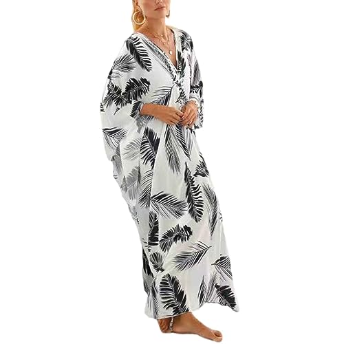 Jecarden Damen Strandkleid Bikini Cover Up für Damen Übergröße Strandponcho Damen Lose Sommer Pareos Lang Sommerkleid Damen Elegant Maxikleid Baumwolle für Urlaub (#32) von Jecarden