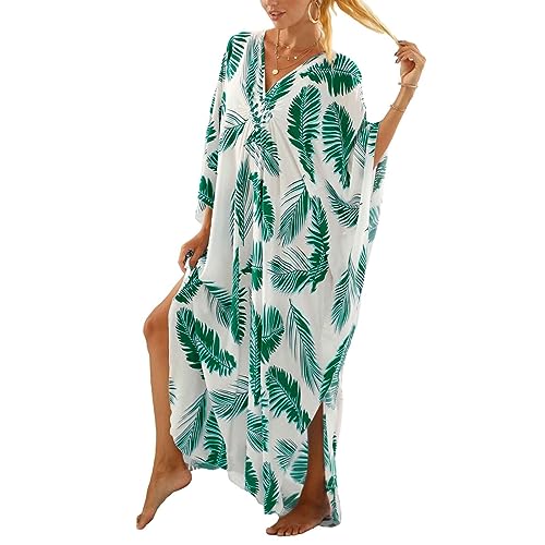 Jecarden Damen Strandkleid Bikini Cover Up für Damen Übergröße Strandponcho Damen Lose Sommer Pareos Lang Sommerkleid Damen Elegant Maxikleid Baumwolle für Urlaub (#33) von Jecarden