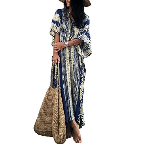 Jecarden Damen Strandkleid Bikini Cover Up für Damen Übergröße Strandponcho Damen Lose Sommer Pareos Lang Sommerkleid Damen Elegant Maxikleid Baumwolle für Urlaub Die Einheitsgröße von Jecarden