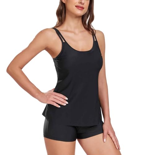 Jecarden Tankini Damen Bauchweg - Tankini Damen Set Sommer Zweiteiler Tankini Damen Push Up Bademode Set Damen Tankini Badeanzug (Schwarz, 36) von Jecarden