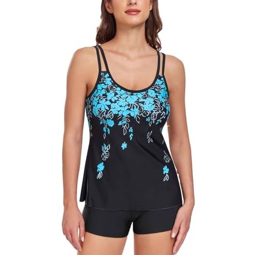 Jecarden Tankini Damen Bauchweg - Tankini Damen Set Sommer Zweiteiler Tankini Damen Push Up Bademode Set Damen Tankini Badeanzug (Schwarz und Blau, 38) von Jecarden
