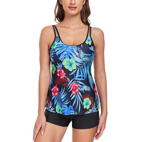 Jecarden Tankini Damen Bauchweg - Tankini Damen Set Sommer Zweiteiler Tankini Damen Push Up Bademode Set Damen Tankini Badeanzug (Schwarz und Grün, 36) von Jecarden