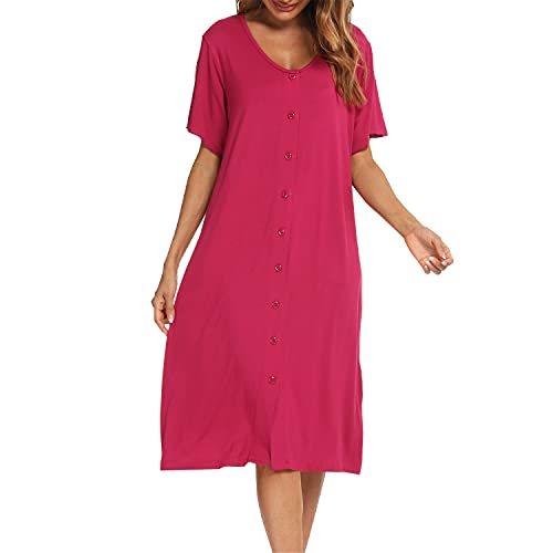 Jecarden Umstandskleid Sommer für Damen - Schwangerschaftskleid Kurz Stillkleid Kurzarm mit Knöpfen Rot Nachthemd für Damen, Umstandskleidung, Stillkleidung Extra große Größe von Jecarden