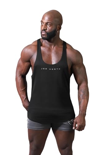 Jed North Bodybuilding Stringer Gym Tank Top Singlet Racerback, Premium Schwarz, Mittel von Jed North