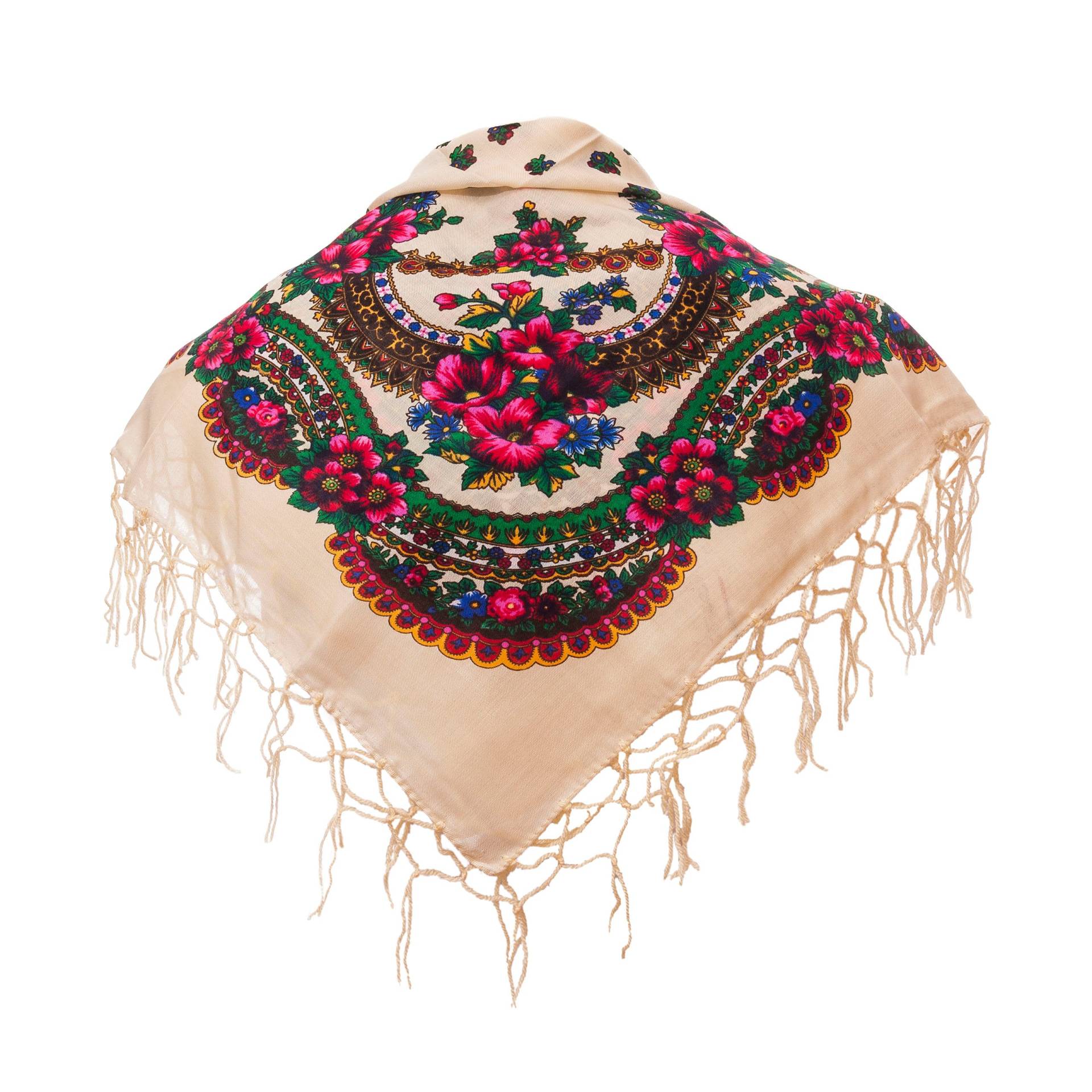 Ecru Schal Mit Blumenmuster Und Fransen Polish Folk Fashion Slavic Farben von Jedrzejko