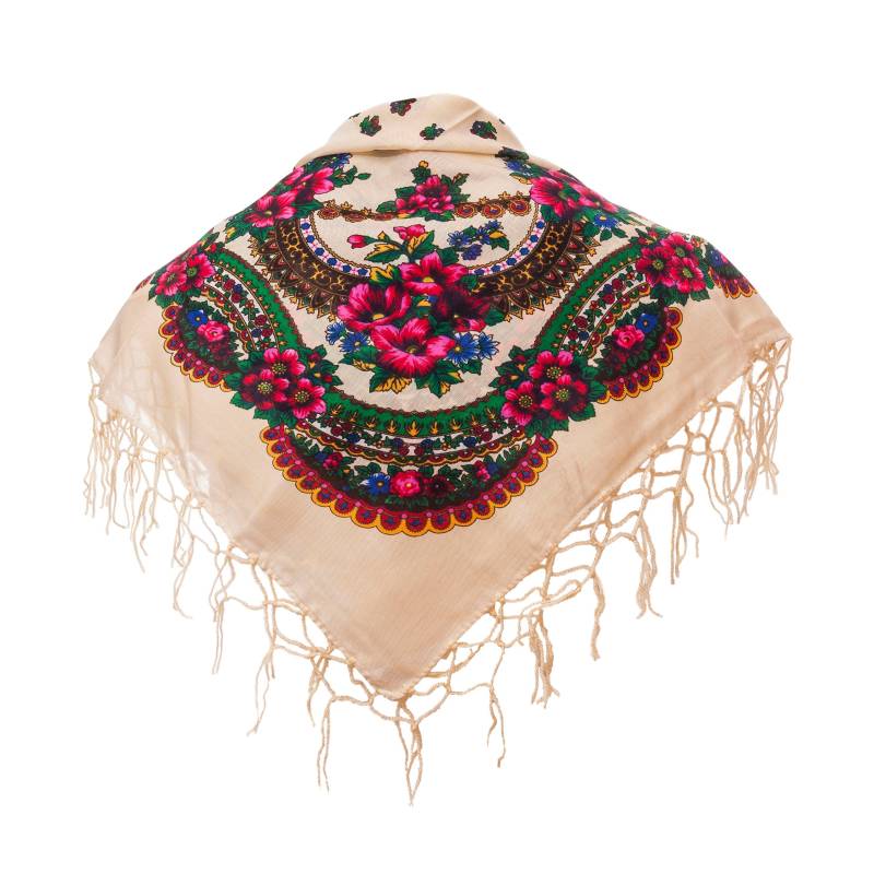 Ecru Schal Mit Blumenmuster Und Fransen Polish Folk Fashion Slavic Farben von Jedrzejko