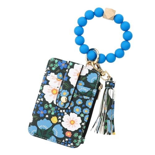 Jeeeun Boho Beaded Wallet Keychain, Boho Style Beaded Tassel Keychain Wallet, Bracelet Keychain Wallets for Women (Dark Blue) von Jeeeun