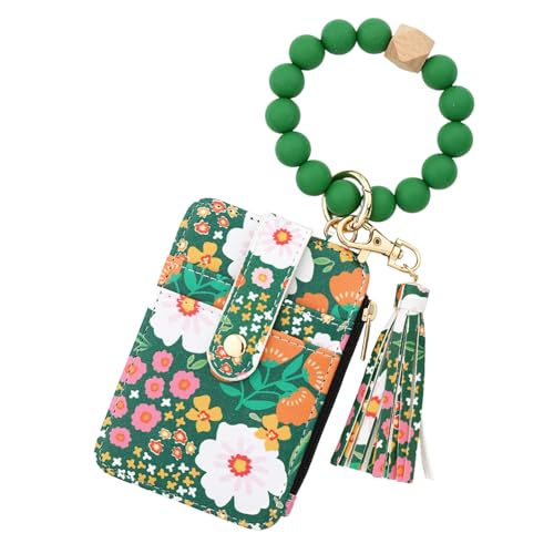 Boho Beaded Wallet Keychain, Boho Style Beaded Tassel Keychain Wallet, Bracelet Keychain Wallets for Women (Green) von Jeeeun
