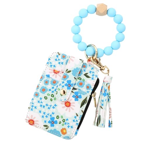 Boho Beaded Wallet Keychain, Boho Style Beaded Tassel Keychain Wallet, Bracelet Keychain Wallets for Women (Light Blue) von Jeeeun