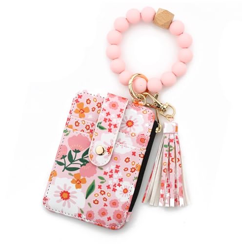 Boho Beaded Wallet Keychain, Boho Style Beaded Tassel Keychain Wallet, Bracelet Keychain Wallets for Women (Light pink) von Jeeeun