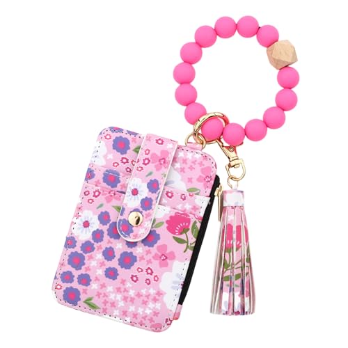 Jeeeun Boho Beaded Wallet Keychain, Boho Style Beaded Tassel Keychain Wallet, Bracelet Keychain Wallets for Women (Rose Pink) von Jeeeun