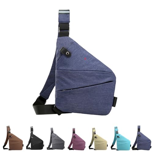 Anti Diebstahl Tasche, Anti Diebstahl UmhäNgetasche, Diebstahlsichere Tasche Damen, Anti Diebstahl Tasche Damen Herren, Wasserresistent Sling Bag (Rechte Schulter,Blue) von Jeeeun