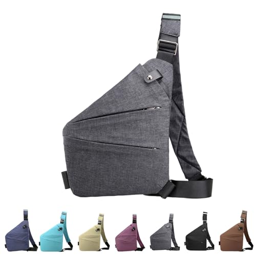 Anti Diebstahl Tasche, Anti Diebstahl UmhäNgetasche, Diebstahlsichere Tasche Damen, Anti Diebstahl Tasche Damen Herren, Wasserresistent Sling Bag (Rechte Schulter,Gray) von Jeeeun