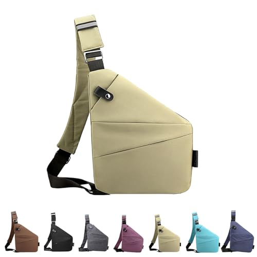 Anti Diebstahl Tasche, Anti Diebstahl UmhäNgetasche, Diebstahlsichere Tasche Damen, Anti Diebstahl Tasche Damen Herren, Wasserresistent Sling Bag (Rechte Schulter,Khaki) von Jeeeun