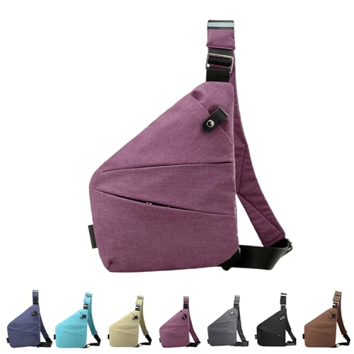 Anti Diebstahl Tasche, Anti Diebstahl UmhäNgetasche, Diebstahlsichere Tasche Damen, Anti Diebstahl Tasche Damen Herren, Wasserresistent Sling Bag (Rechte Schulter,Purple) von Jeeeun
