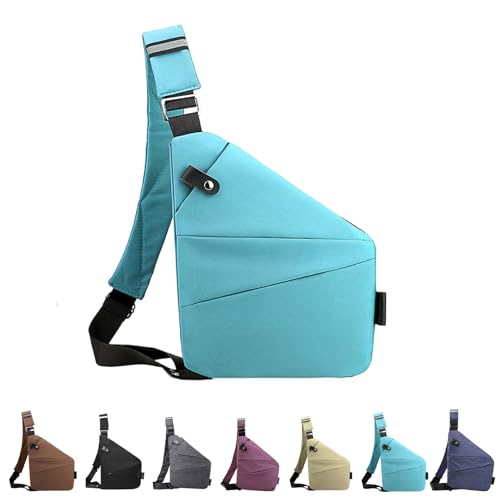 Anti Diebstahl Tasche, Anti Diebstahl UmhäNgetasche, Diebstahlsichere Tasche Damen, Anti Diebstahl Tasche Damen Herren, Wasserresistent Sling Bag (Rechte Schulter,Sky blue) von Jeeeun