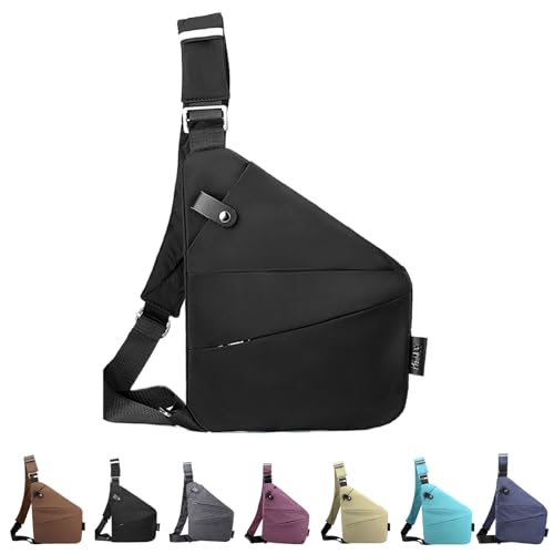 Anti Diebstahl Tasche, Anti Diebstahl UmhäNgetasche, Diebstahlsichere Tasche Damen, Anti Diebstahl Tasche Damen Herren, Wasserresistent Sling Bag (linke Schulter,Black) von Jeeeun