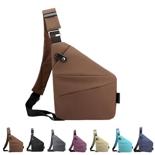 Anti Diebstahl Tasche, Anti Diebstahl UmhäNgetasche, Diebstahlsichere Tasche Damen, Anti Diebstahl Tasche Damen Herren, Wasserresistent Sling Bag (linke Schulter,Coffee) von Jeeeun