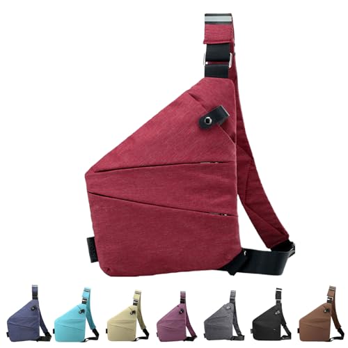 Anti Diebstahl Tasche, Anti Diebstahl UmhäNgetasche, Diebstahlsichere Tasche Damen, Anti Diebstahl Tasche Damen Herren, Wasserresistent Sling Bag (linke Schulter,Wine red) von Jeeeun