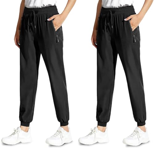 Jeeeun Comfy Fit Pants for Women, Comfyfit Quick Dry Pants, Lightweight Comfyfit with Zip Pockets (Black-Jogger*2pcs,M) von Jeeeun