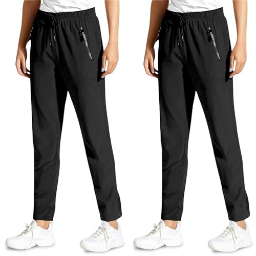 Jeeeun Comfy Fit Pants for Women, Comfyfit Quick Dry Pants, Lightweight Comfyfit with Zip Pockets (Black-Straight*2pcs,XXL) von Jeeeun