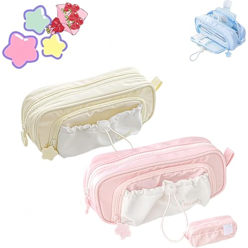 Jeeeun Rosy Posy Pencil Case, Rosy Posy Kawaii Pencil Case for Teenage Kids, Double Layer Large Capacity Multi-Pocket Design Childlike Innocence (2pcs c) von Jeeeun