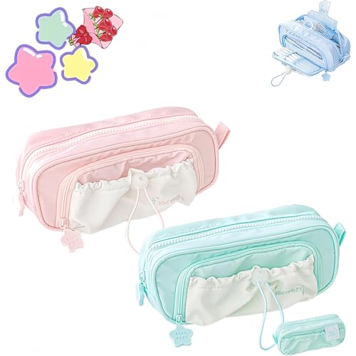 Jeeeun Rosy Posy Pencil Case, Rosy Posy Kawaii Pencil Case for Teenage Kids, Double Layer Large Capacity Multi-Pocket Design Childlike Innocence (2pcs d) von Jeeeun