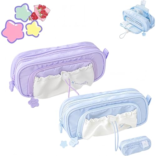 Jeeeun Rosy Posy Pencil Case, Rosy Posy Kawaii Pencil Case for Teenage Kids, Double Layer Large Capacity Multi-Pocket Design Childlike Innocence (2pcs e) von Jeeeun