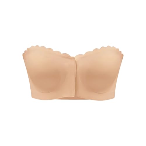 Jeeeun Seamless Front Closure Strapless Bandeau Bra for Women, Soft Padded, Non-Slip, Invisible Fit, Removable Pads, Everyday Wear (Skin Color,L) von Jeeeun