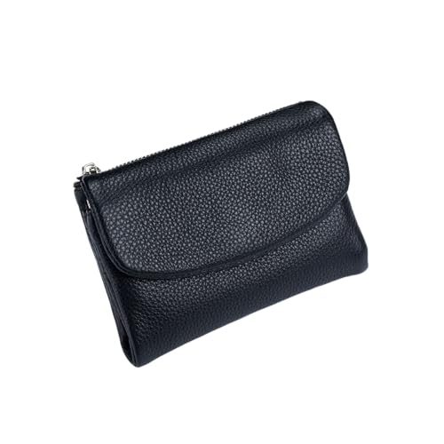 Jeeeun Unisex Pebble Leather Wallet, 5.3In Compact Genuine Leather Coin & Card Holder, Bifold Pocket Purse (Black) von Jeeeun