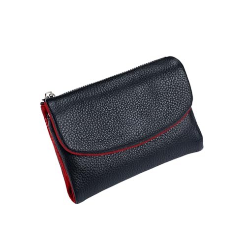 Jeeeun Unisex Pebble Leather Wallet, 5.3In Compact Genuine Leather Coin & Card Holder, Bifold Pocket Purse (Black and red) von Jeeeun