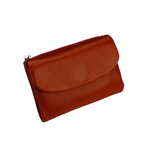Jeeeun Unisex Pebble Leather Wallet, 5.3In Compact Genuine Leather Coin & Card Holder, Bifold Pocket Purse (Brick red) von Jeeeun