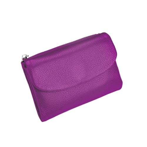 Jeeeun Unisex Pebble Leather Wallet, 5.3In Compact Genuine Leather Coin & Card Holder, Bifold Pocket Purse (Bright Purple) von Jeeeun