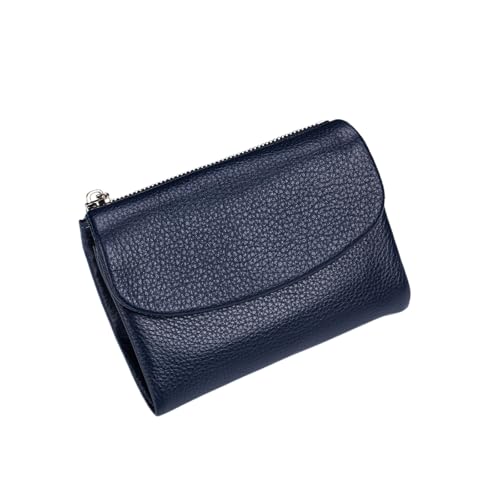 Jeeeun Unisex Pebble Leather Wallet, 5.3In Compact Genuine Leather Coin & Card Holder, Bifold Pocket Purse (Dark Blue) von Jeeeun