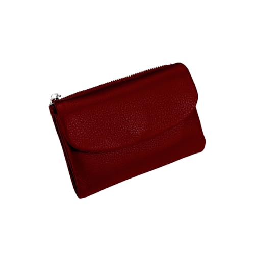 Jeeeun Unisex Pebble Leather Wallet, 5.3In Compact Genuine Leather Coin & Card Holder, Bifold Pocket Purse (Dark red) von Jeeeun