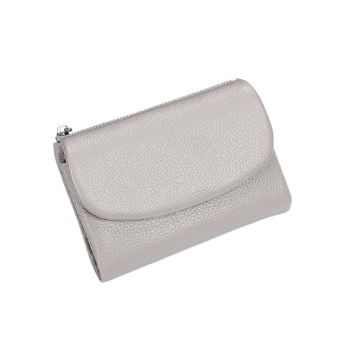Jeeeun Unisex Pebble Leather Wallet, 5.3In Compact Genuine Leather Coin & Card Holder, Bifold Pocket Purse (Gray-White) von Jeeeun
