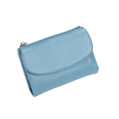 Jeeeun Unisex Pebble Leather Wallet, 5.3In Compact Genuine Leather Coin & Card Holder, Bifold Pocket Purse (Light Blue B) von Jeeeun