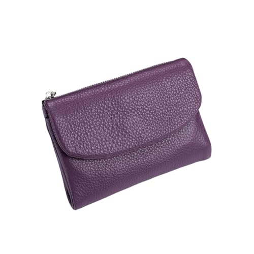 Jeeeun Unisex Pebble Leather Wallet, 5.3In Compact Genuine Leather Coin & Card Holder, Bifold Pocket Purse (Light Purple) von Jeeeun